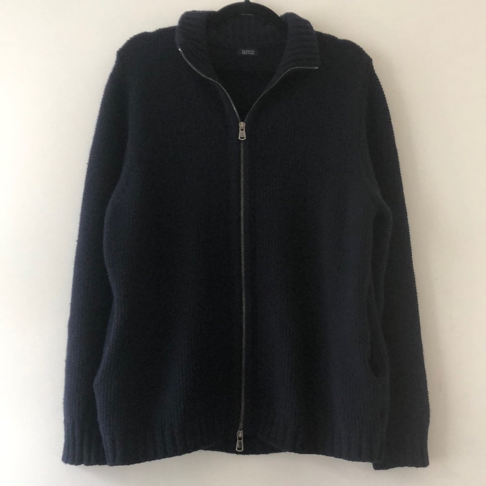 Vintage new Barney’s New York cashmere merino wool textured knit zip up sweater